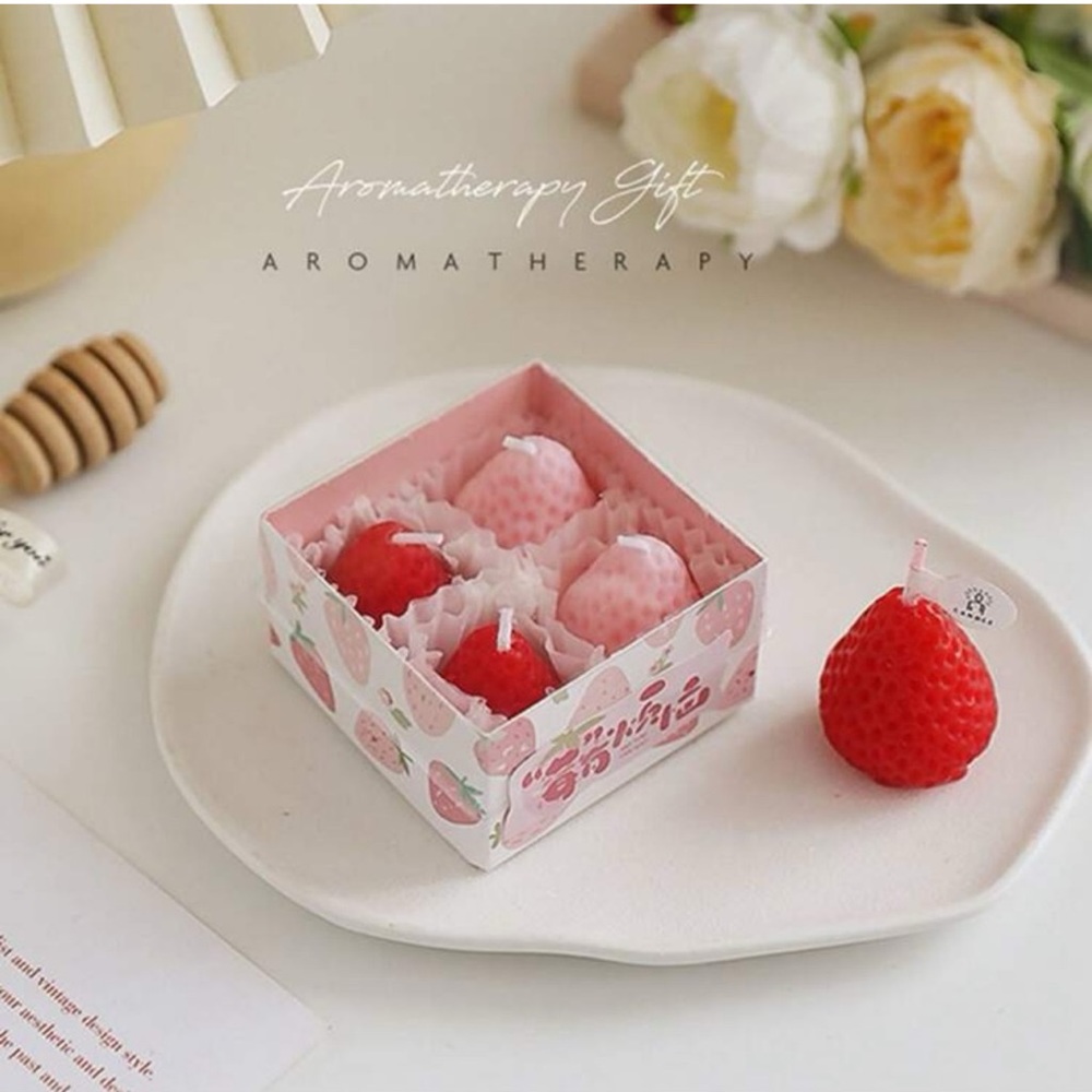 Aromatherapy Strawberry Shaped Wax Candles 4pcs Box Set